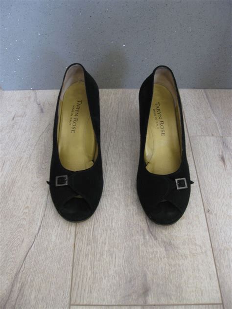 Gorgeous! Taryn Rose Black Suede Open Toe Pumps Shoes Heels sz 39 | eBay