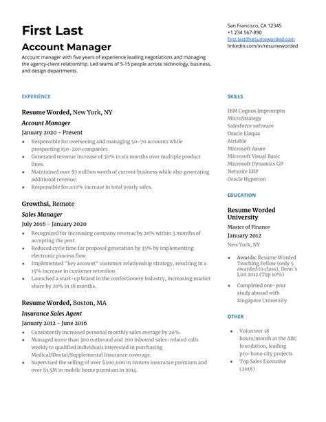 13 Account Manager Resume Examples for 2022 | Resume Worded