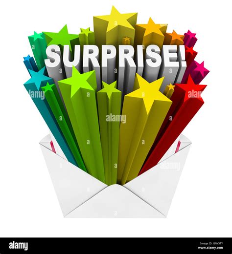 Surprise Word Bursts from Open Envelope Fun Gift Stock Photo - Alamy