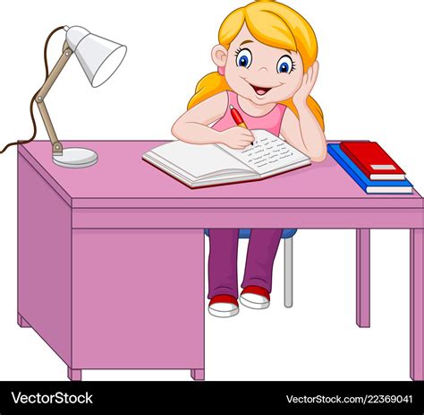 Cartoon little girl studying Royalty Free Vector Image