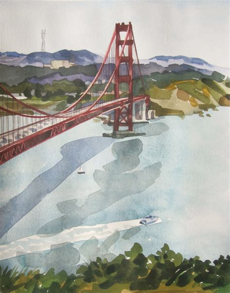 Laura Clarke Hawkins: Golden Gate Bridge Watercolor