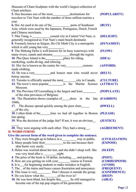 word form exercises for grade 9 students | PDF