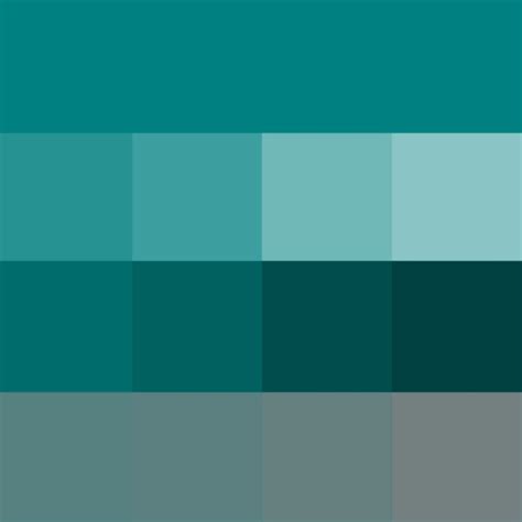 Teal - (Hue) ( pure color ) with Tints (hue + white), Shades (hue + black) and Tones (hue + grey ...