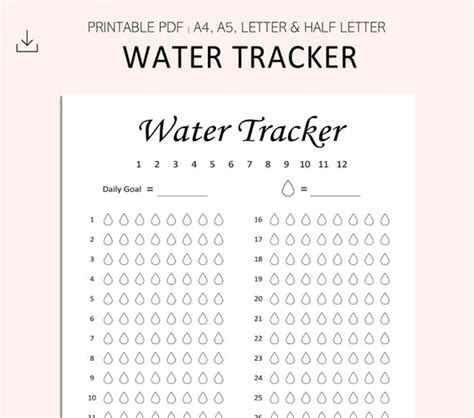 Water Intake Tracker Water Tracker Printable Minimal Water - Etsy