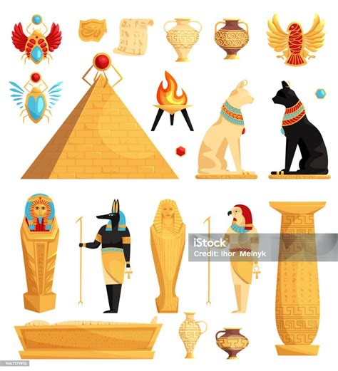 Egypt Culture Symbols Stock Illustration - Download Image Now - Anubis ...