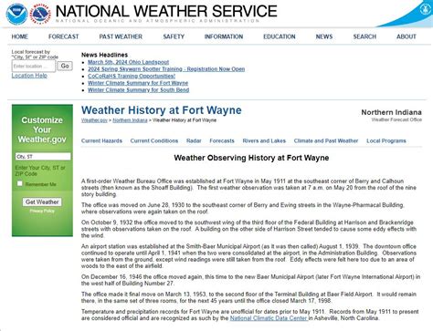 Fort Wayne Weather History on Allen INGenWeb Project