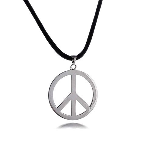 Bling Jewelry - Large Peace Sign Pendant Necklace For Men For Women Teen Black Leather Cord ...