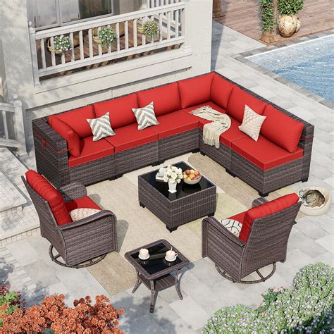 Amazon.com: Piltwoff 10 Pieces Patio Furniture Set,Outdoor Sectional Sofa Swivel Rocker Chairs ...