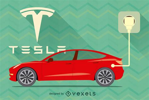 Red Tesla Car Vector With Logo And Plug Vector Download