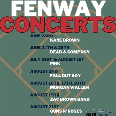 2023 Fenway Concert Series | WebbTrans.com