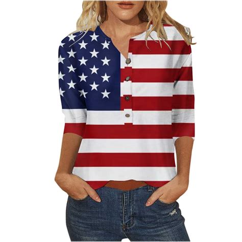 American Flag Shirts Women, 4th of July Patriotic T-shirts Women 3/4 ...