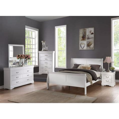 Classy Transitional Style Queen Size Sleigh Bed, White - Walmart.com ...