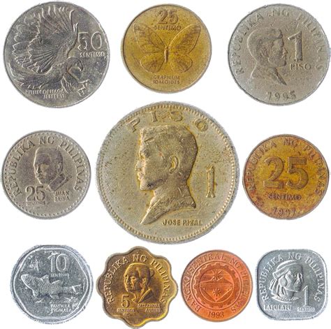 10 Old Coins from Philippines. Collectible Coins from South Asia: SENTIMOS, PISO. Perfect Choice ...