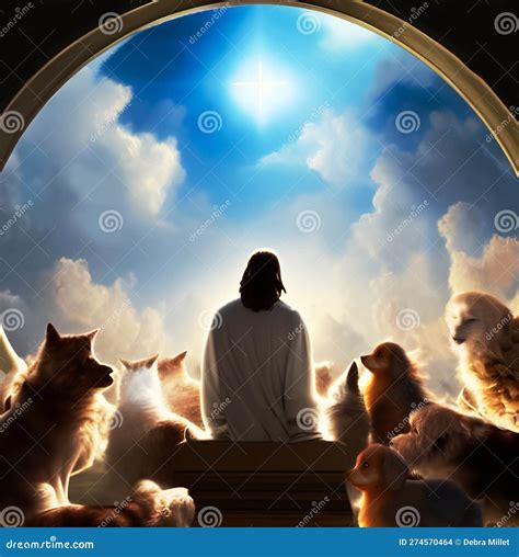 Jesus and Animals in Heaven Stock Illustration - Illustration of back, mammal: 274570464