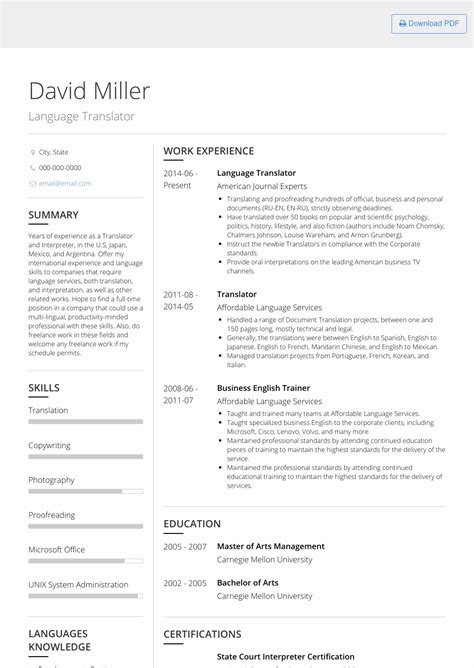 Translator - Resume Samples and Templates | VisualCV