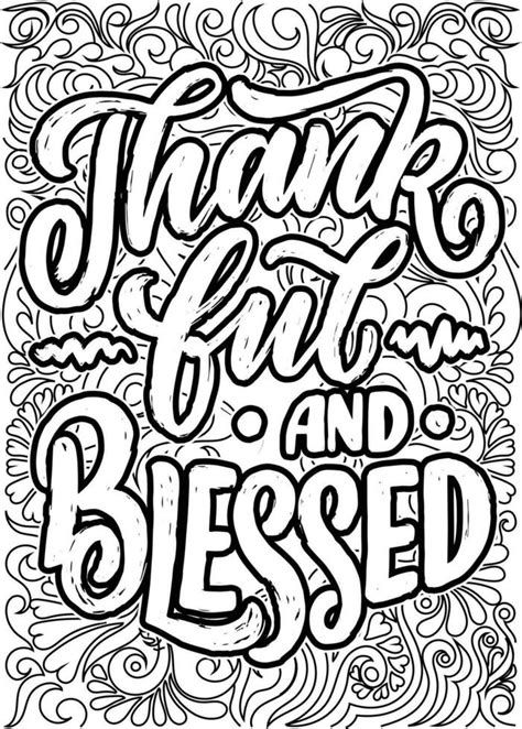 Thanksful and blessed, motivational quotes coloring pages design. thanksgiving-day words ...