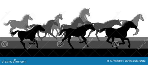 Running Horses Silhouette Herd Stock Vector - Illustration of herd, running: 177793280