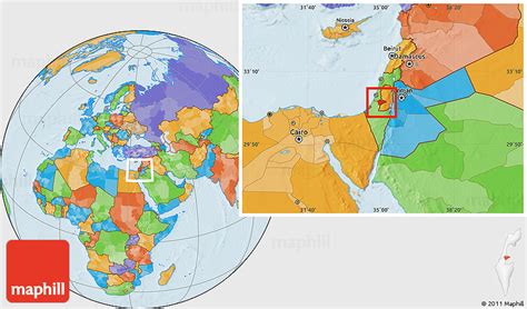 Political Location Map of Jerusalem, within the entire country