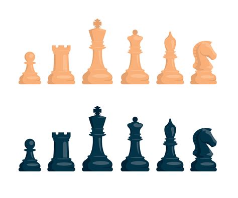 Chess. Set of white and black chess pieces. Knight, rook, pawn, bishop, king, queen. Vector ...