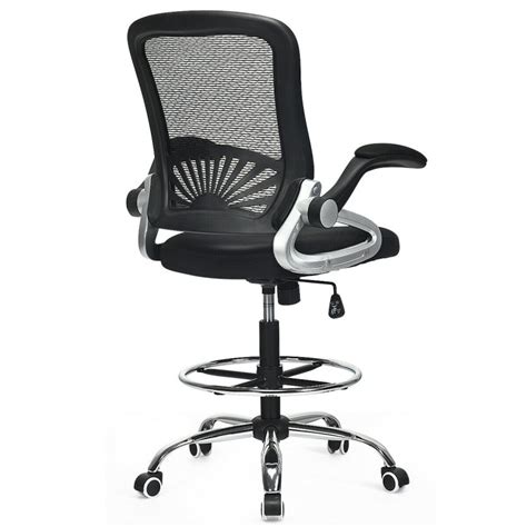 Adjustable Height Flip-Up Mesh Drafting Chair with Lumbar Support - Costway