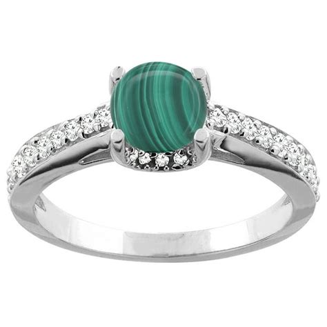 Piera - 14K White Gold Natural Malachite Ring Round 6mm Diamond Accents 1/4 inch wide, size 9.5 ...