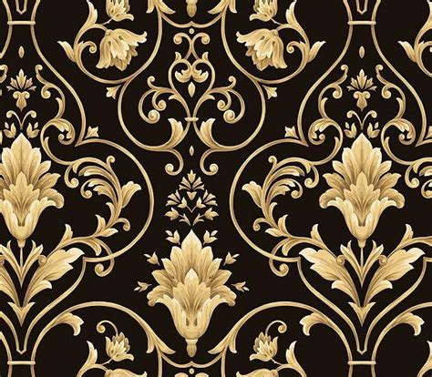 Interior Place - Black and Gold Architectural Damask Wallpaper, 19.96 ...