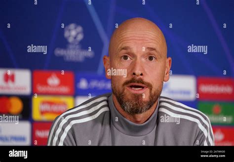 Ajax manager Erik ten Hag during a press conference at Stamford Bridge ...