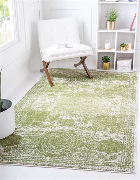 Rugs.com Dover Collection Rug – 8' x 10' Green Low-Pile Rug Perfect For Living Rooms, Large ...