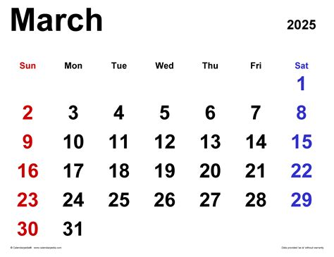 March 2025 Calendar | Templates for Word, Excel and PDF