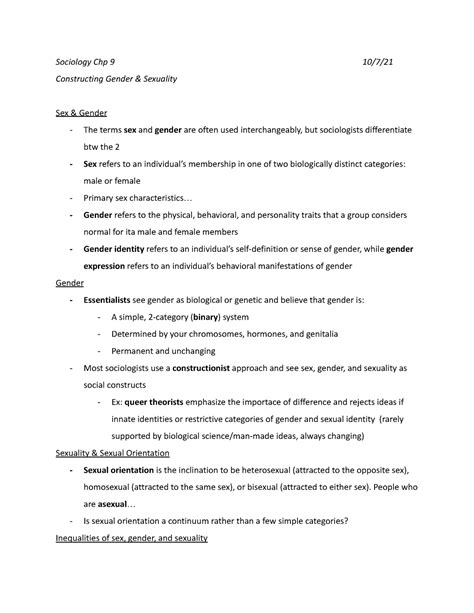 Sociology lecture 9 - detailed notes from class - Sociology Chp 9 10/7 ...