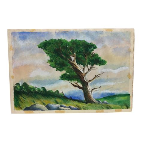 Vintage Mid-Century "Wind Blown Tree" Original Painting | Chairish