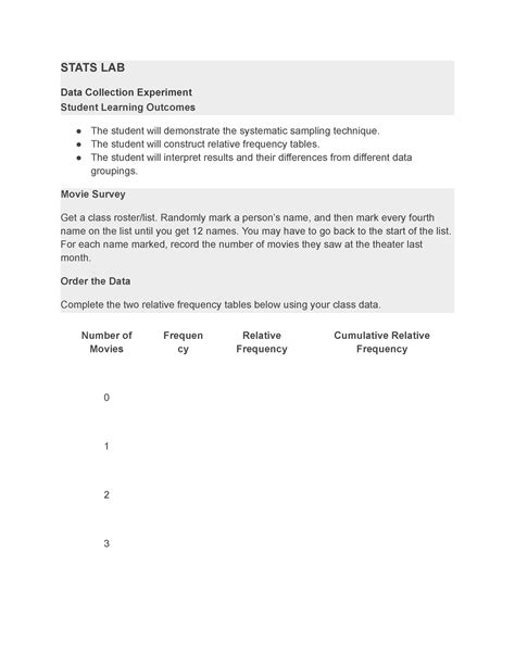 Data collection experiment - STATS LAB Data Collection Experiment Student Learning Outcomes The ...