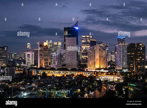 Night view of jakarta downtown district in Indonesia capital city and the largest in Southeast ...