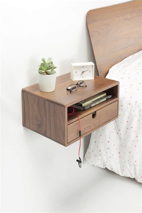 Walnut Floating Nightstand Bedside Table Drawer in Solid - Etsy