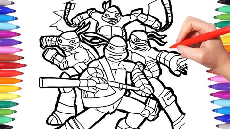 TMNT Coloring Pages | Coloring Leonardo Donatello Michelangelo Raphael Ninja Turtles - YouTube