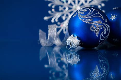 Blue and Silver Christmas Ornaments on Dark Blue Background Stock Photo - Image of dark, grey ...