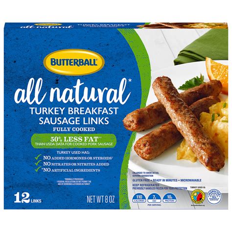 Butterball All Natural Turkey Breakfast Sausage Links, 8 oz Pack ...