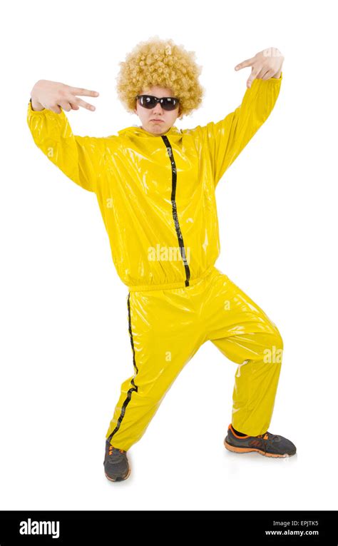 Man in yellow suit isolated on white Stock Photo - Alamy