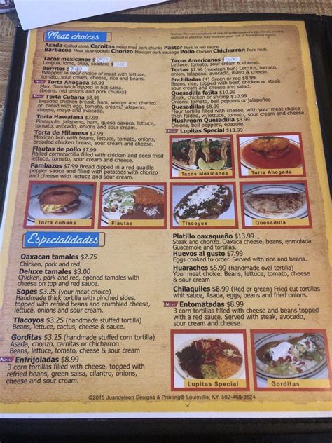 Menu at La Lupita restaurant, Clarksville