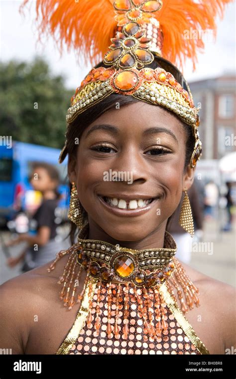 Young woman in carnival costume. Portrait. Notting Hill Carnival, Notting Hill. London. England ...