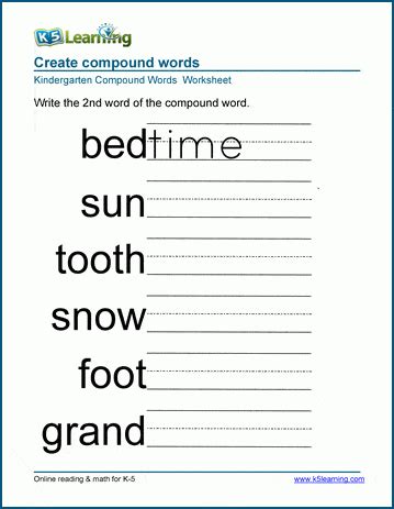 Free Preschool & Kindergarten Compound Words Worksheets - Printable | K5 Learning