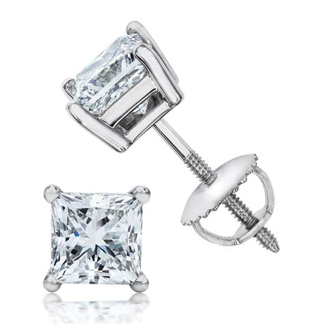 2.00ctw Princess Cut Diamond Platinum Stud Earrings | Costco UK