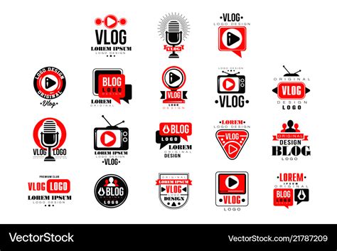 Vlog and blog original logo design set video Vector Image