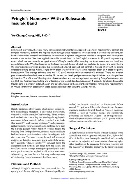 (PDF) Pringle's Maneuver With a Releasable Insulok Band