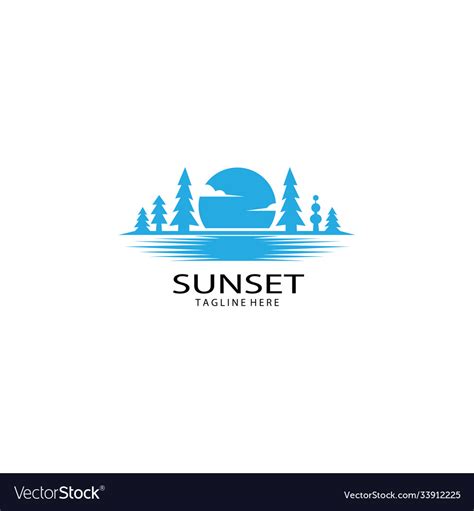 Creative sunset logo sea landscape color design Vector Image