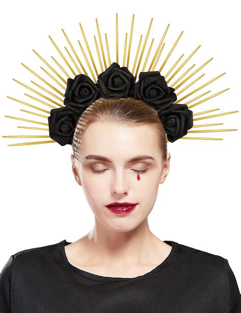 Fantherin Roses Halo Crown Flower Goddess Headpiece Rose Spiked Halo ...