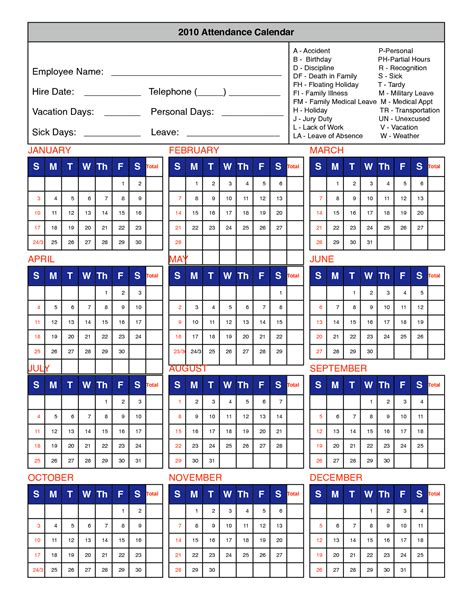 Free Printable 2024 Employee Attendance Calendar Pdf Free Download Word ...