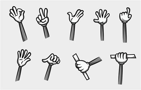 collection of black and white cartoon hands in different poses for ...