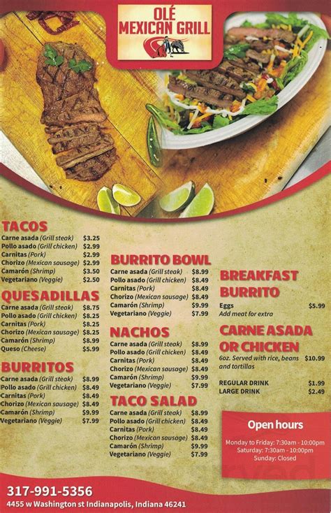 Ole Mexican Grill menu in Indianapolis, Indiana, USA