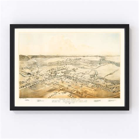 New Braunfels Map 1881 Old Map of New Braunfels Texas Art Vintage Print Framed Canvas Birds Eye ...